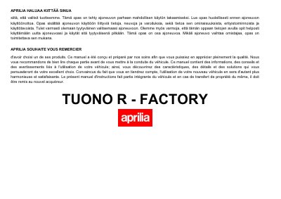 Aprilia Tuono R Factory SF-F Owner's Manual - cover page