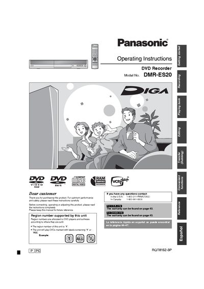 Panasonic DMR-ES20 DVD Recorder Operating Instructions - cover page