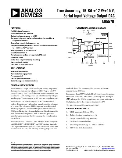 Analog Devices AD5570 Digital-to-Analog Converter Datasheet - cover page