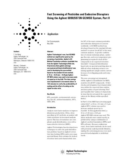 Agilent 6890/5973N GC/MSD Fast Screening Application Note Part II - cover page