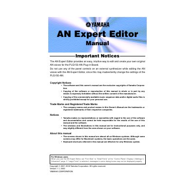 Yamaha AN Expert Editor Owner's Manual - cover page
