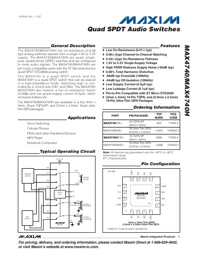 Maxim MAX4740/MAX4740H Quad SPDT Audio Switch Datasheet - cover page