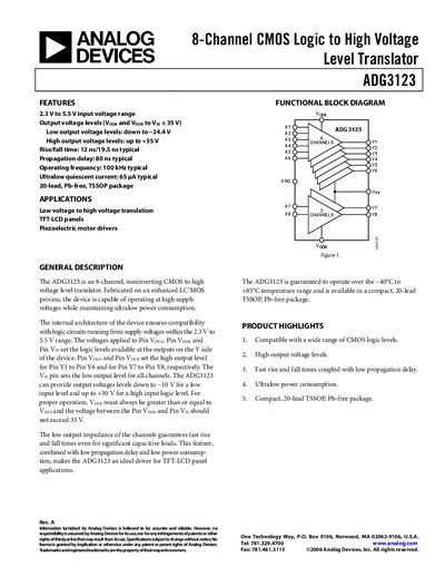 Analog Devices ADG3123 8‑Channel Level Translator Datasheet