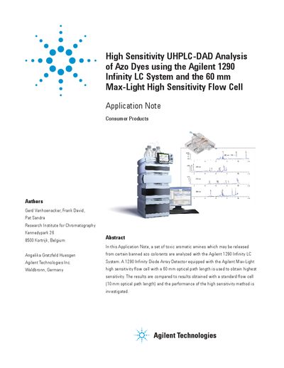 Agilent 1290 Infinity LC Application Note: High Sensitivity UHPLC-DAD Analysis of Azo Dyes - cover page
