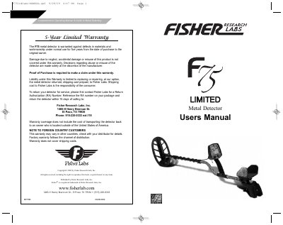 Fisher F75 Metal Detector User Manual - cover page