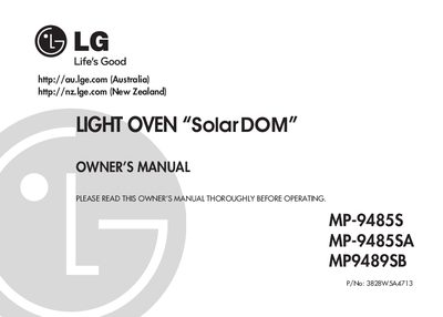 LG MP-9485S MP-9485SA MP9489SB Microwave Oven Owner's Manual - cover page
