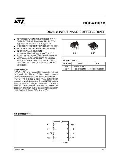 STMicroelectronics HCF40107B Datasheet - cover page