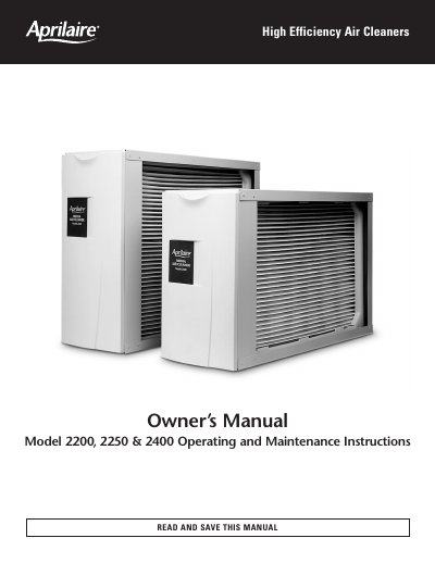 Aprilaire Models 2200/2250/2400 High Efficiency Air Cleaners Owner's Manual - cover page
