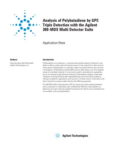 Agilent Analysis of Polybutadiene by GPC Triple Detection with the 390-LC Multi Detector Suite (MDS) Application Note - cover page