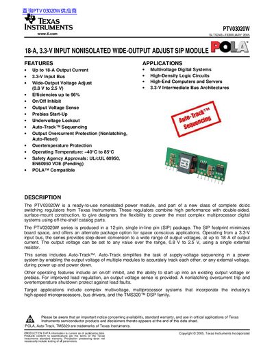 Texas Instruments PTV03020W Data Sheet - cover page