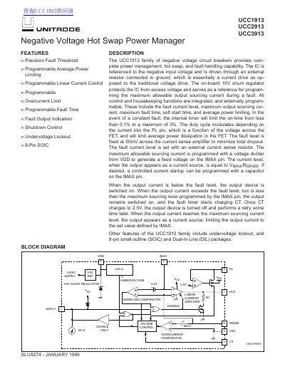 Unitrode UCC1913/UCC2913/UCC3913 Negative Voltage Hot Swap Power Manager Datasheet - cover page
