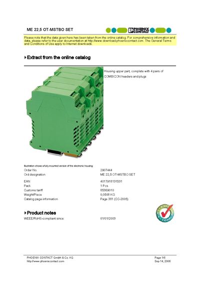 Phoenix Contact ME 22,5 OT-MSTBO SET Product Leaflet - cover page