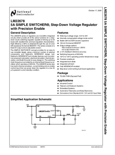 National Semiconductor LM22678 5A Simple Switcher Step-Down Voltage Regulator Manual - cover page