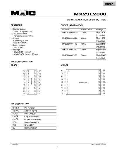 MXIC MX23L2000 handbook - cover page