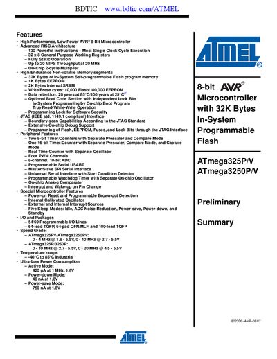 Atmel ATmega325P/V and ATmega3250P/V Datasheet
