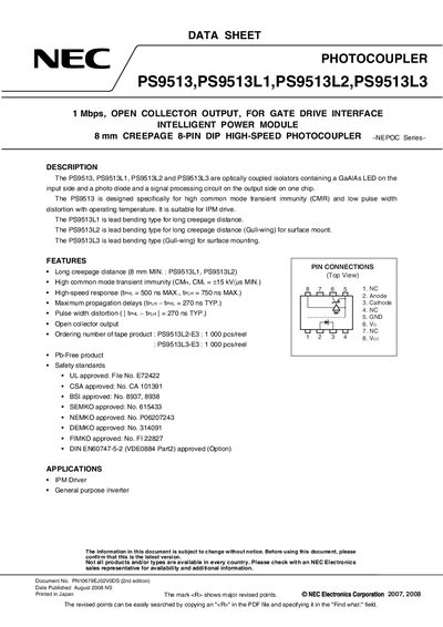 NEC PS9513 PS9513L1 PS9513L2 PS9513L3 DATA SHEET - cover page