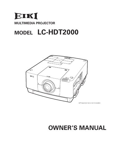 EIKI LC-HDT2000 Multimedia Projector Owner's Manual - cover page