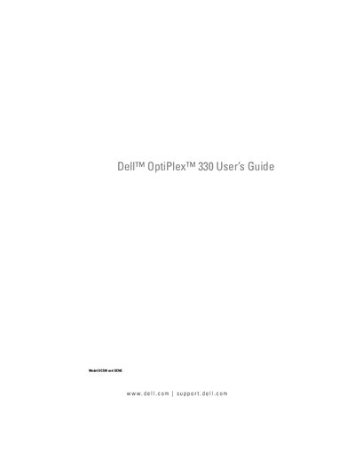 Dell OptiPlex 330 User's Guide - cover page