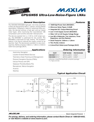 Maxim MAX2667/MAX2669 GPS/GNSS LNA Handbook - cover page