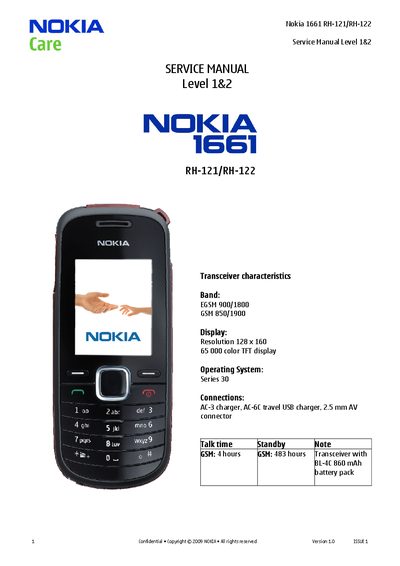 Nokia 1661 RH-121/RH-122 Service Manual - cover page