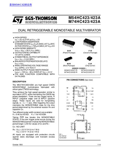SGS-THOMSON M54HC423/423A M74HC423/423A Handbook - cover page