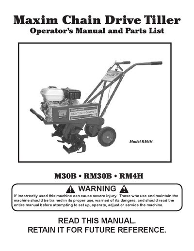 Maxim M30B / RM30B / RM4H Chain Drive Tiller Operator's Manual - cover page