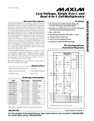 Maxim Integrated MAX4539/MAX4540 Datasheet - cover page