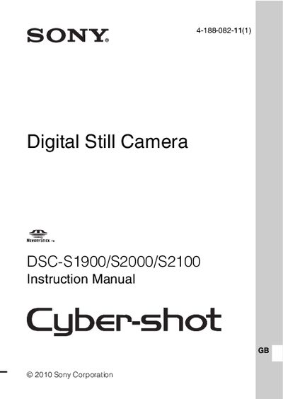 Sony DSC‑S1900/S2000/S2100 Digital Still Camera Instruction Manual - cover page