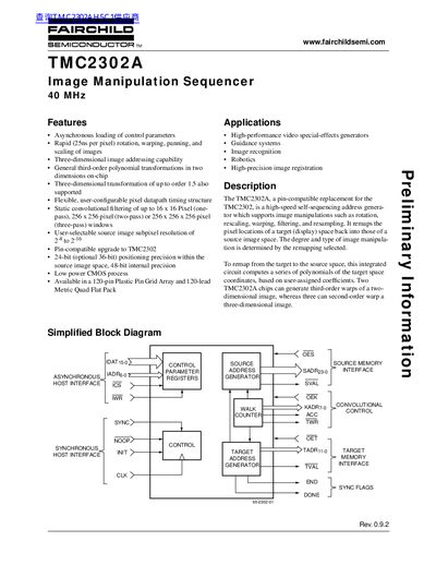 Fairchild TMC2302A Image Manipulation Sequencer Datasheet - cover page