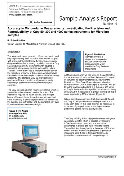 Agilent Cary 50/300/4000 Series Microvolume Measurement Application Note - cover page