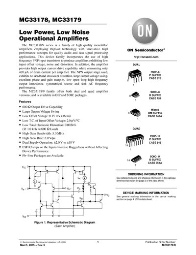 ON Semiconductor MC33178/MC33179 Operational Amplifier Datasheet - cover page