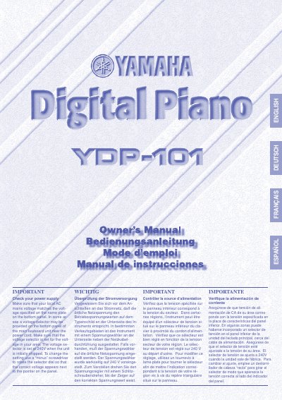 Yamaha YDP-101 Digital Piano Owner's Manual - cover page