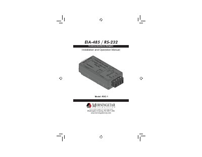 MORNINGSTAR EIA-485/RS-232 installation Manual - cover page