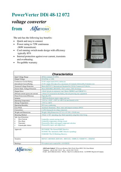 AlfaTronix PowerVerter DDi 48-12 072 Voltage Converter Product Leaflet - cover page