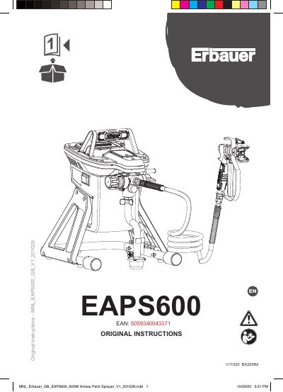 Erbauer EAPS600 600W Airless Paint Sprayer User Manual