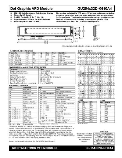 Noritake Itron GU254x32D-K610A4 Dot Graphic VFD Module Manual - cover page