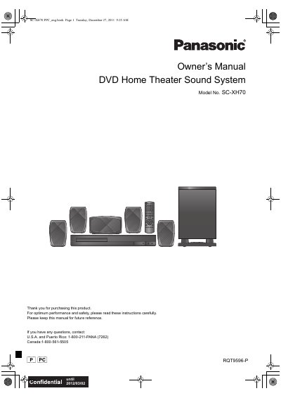 Panasonic SC-XH70 DVD Home Theater Sound System Owner's Manual - cover page