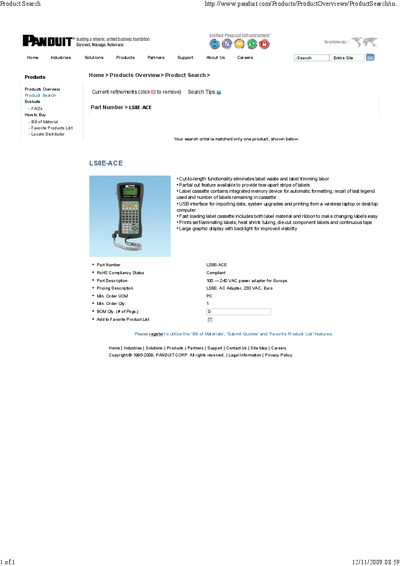 Panduit LS8E-ACE Product Leaflet - cover page