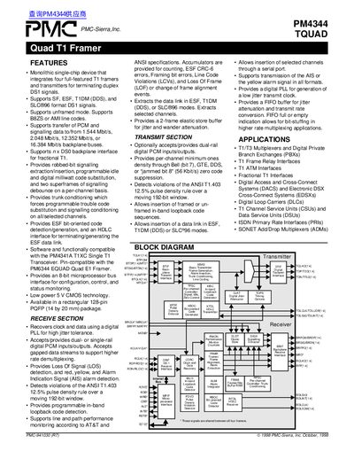 PMC-Sierra PM4344 TQUAD Quad T1 Framer Datasheet - cover page