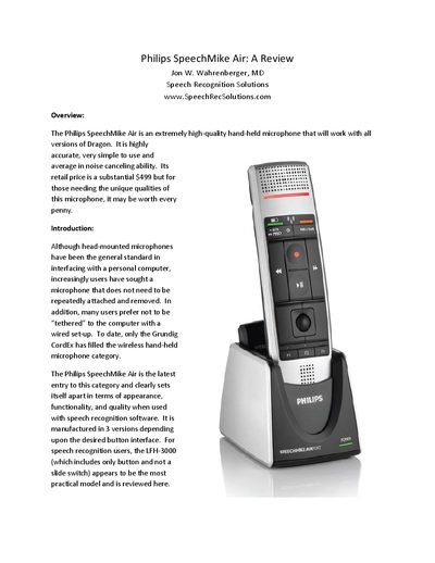 Philips SpeechMike Air LFH-3000 Review Manual - cover page