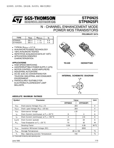 SGS-THOMSON STP6N25 STP6N25FI Manual(1)(1) - cover page