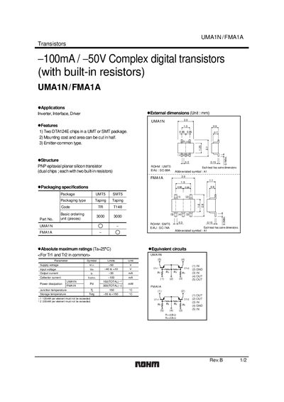 ROHM UMA1N/FMA1A Transistor Datasheet - cover page