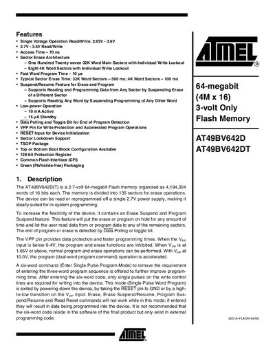 Atmel AT49BV642D/AT49BV642DT Flash Memory Datasheet
