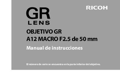 Ricoh GR Lens Instruction Manual - cover page