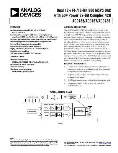 Analog Devices AD9785/AD9787/AD9788 Datasheet - cover page