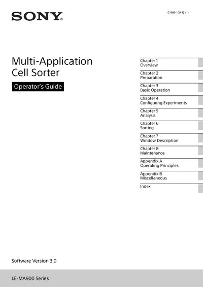 Sony LE-MA900 Series Multi-Application Cell Sorter Operator's Guide