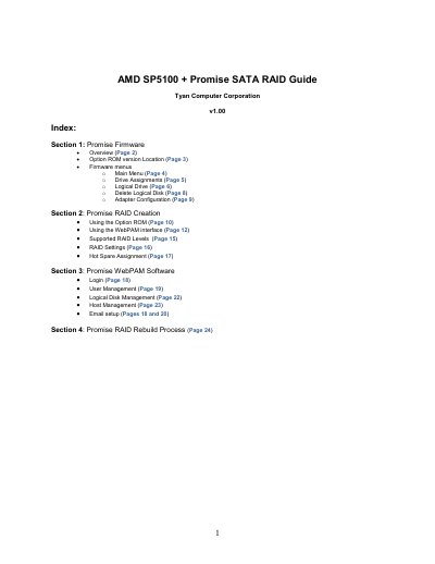 Tyan AMD SP5100 + Promise SATA RAID Guide - cover page
