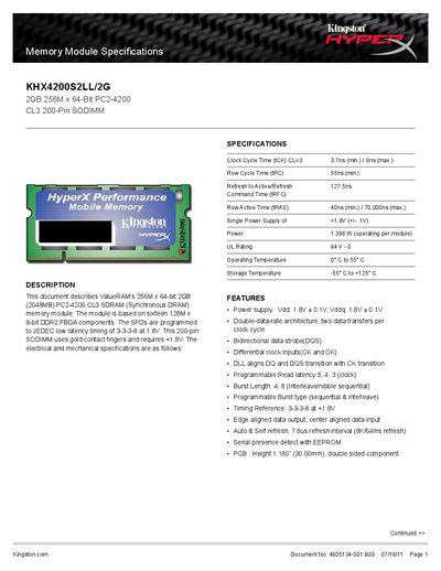 Kingston KHX4200S2LL/2G Datasheet - cover page