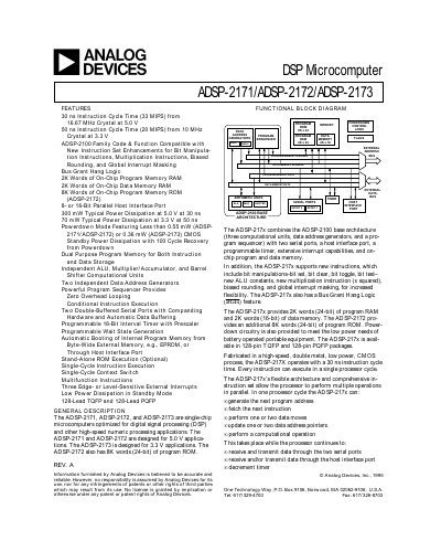 Analog Devices ADSP-2171/ADSP-2172/ADSP-2173 DSP Microcomputer Datasheet - cover page