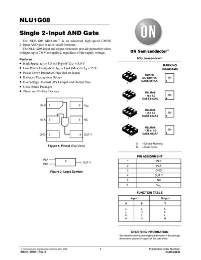 ON Semiconductor NLU1G08 Single 2-Input AND Gate Datasheet - cover page